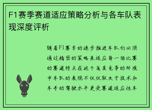 F1赛季赛道适应策略分析与各车队表现深度评析