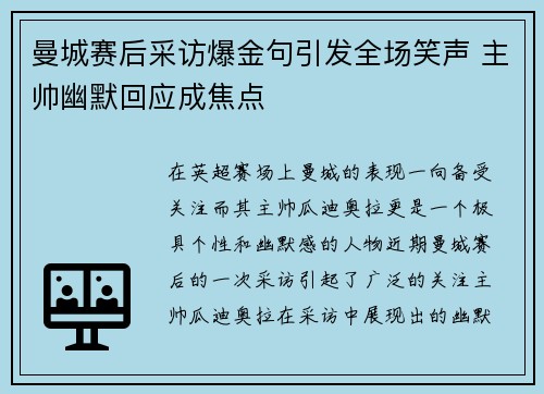 曼城赛后采访爆金句引发全场笑声 主帅幽默回应成焦点