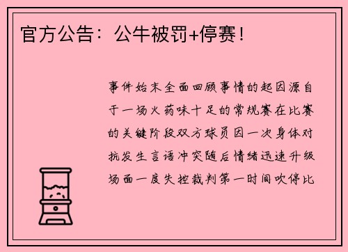 官方公告：公牛被罚+停赛！